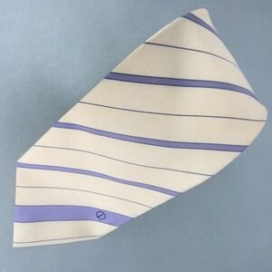 Dunhill London Mens Silk Tie Cream Purple Navy Striped Made in Italy 56.5x3.25